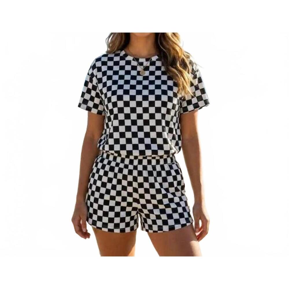 NEW AAPPARELLA checkerboard top and high waist skort set in black
